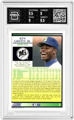 Graded 1991 Score Ken Griffey Jr baseball card in 1992 Score Ken Griffey Jr Arena Club 9.5