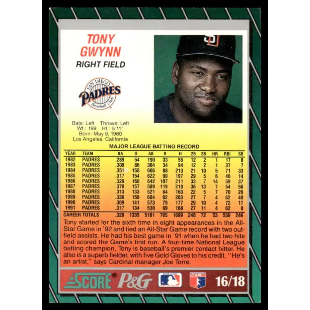 1992 Score Proctor & Gamble #16 Tony Gwynn NM/MT San Diego Padres Baseball Card - Baseball Card Single