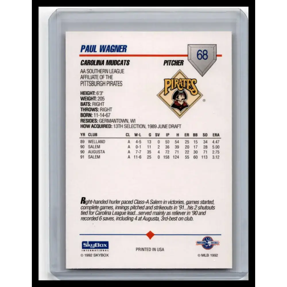 1992 Skybox AA #68 Paul Wagner Carolina Mudcats NM-MT Baseball Card - Baseball Card Single