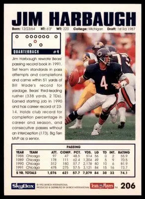 1992 SkyBox Impact Jim Harbaugh 206 Chicago Bears - Football Card Single