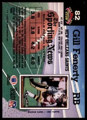 1992 Stadium Club Gill Fenerty 82 New Orleans Saints - Football Card Single