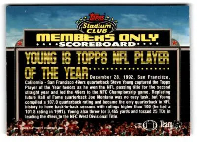 1992 Stadium Club Members Only #NNO Steve Young - Football Card Single