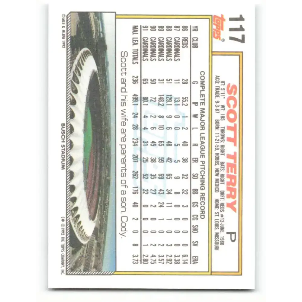 1992 Topps #117 Scott Terry NM-MT St. Louis Cardinals Baseball Card - Baseball Card Single