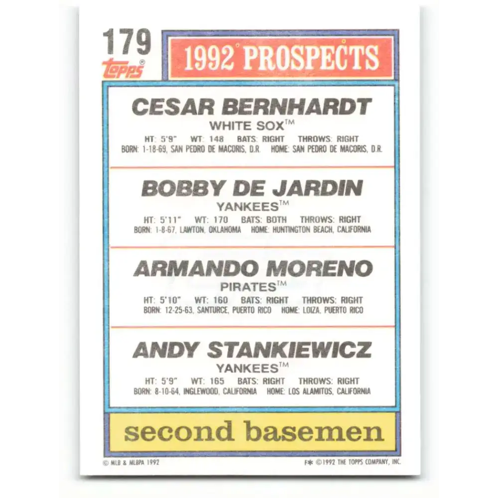 1992 Topps #179 Cesar Bernhardt/Bobby DeJardin/Armando Moreno/Andy Stankiewicz NM-MT Chicago White Sox/New York