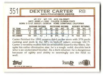 1992 Topps #351b Dexter Carter - Football Card Single