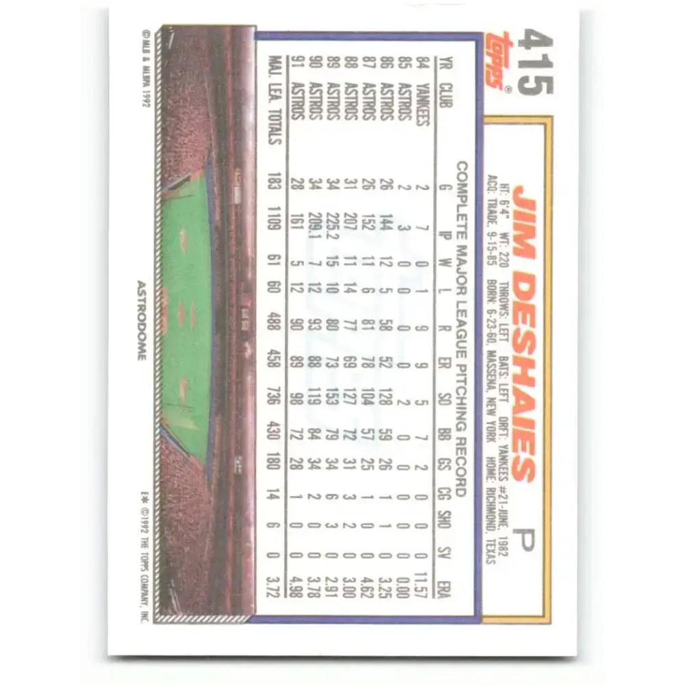 1992 Topps #415 Jim Deshaies NM-MT Houston Astros Baseball Card