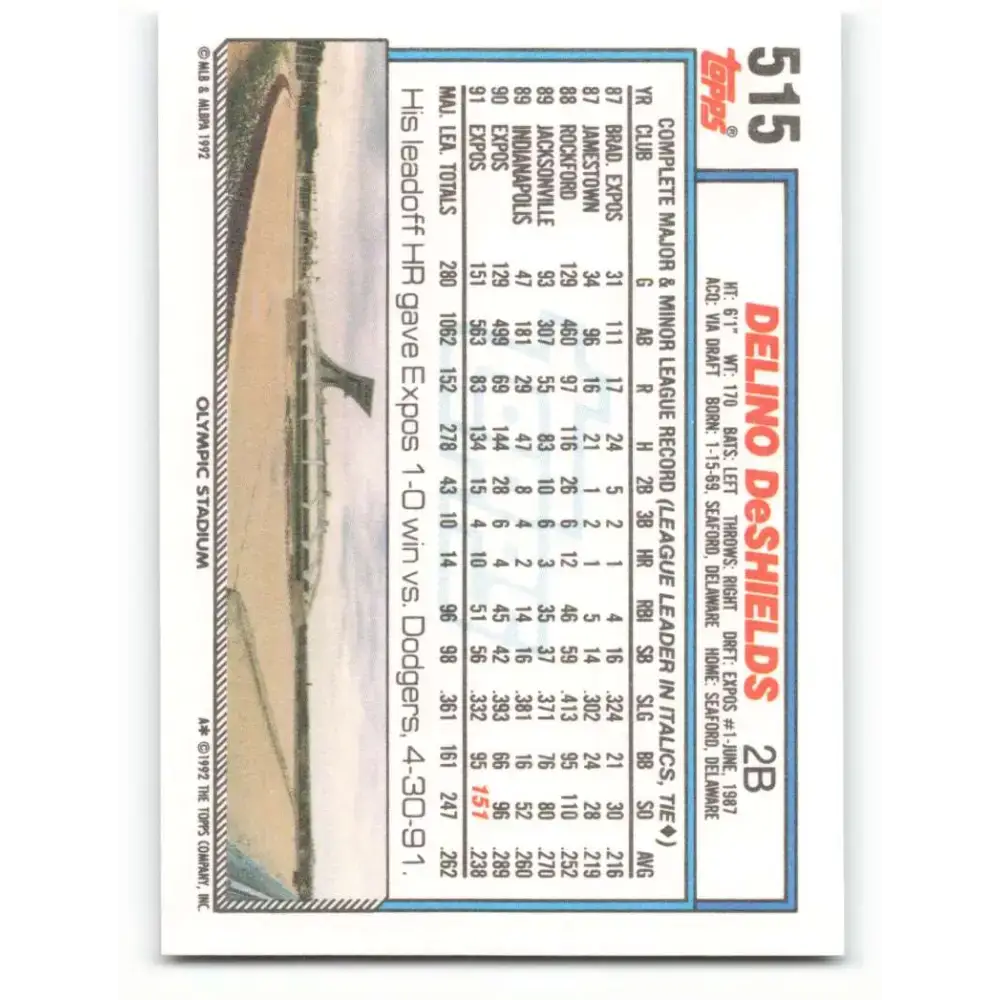 1992 Topps #515 Delino DeShields NM-MT Montreal Expos Baseball Card
