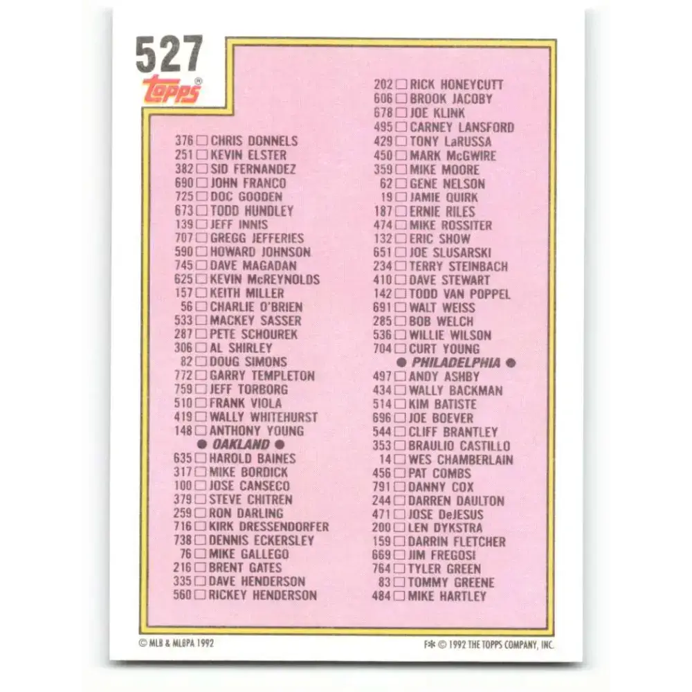 1992 Topps #527 Checklist 397-528 NM-MT Baseball Card - Baseball Card Single