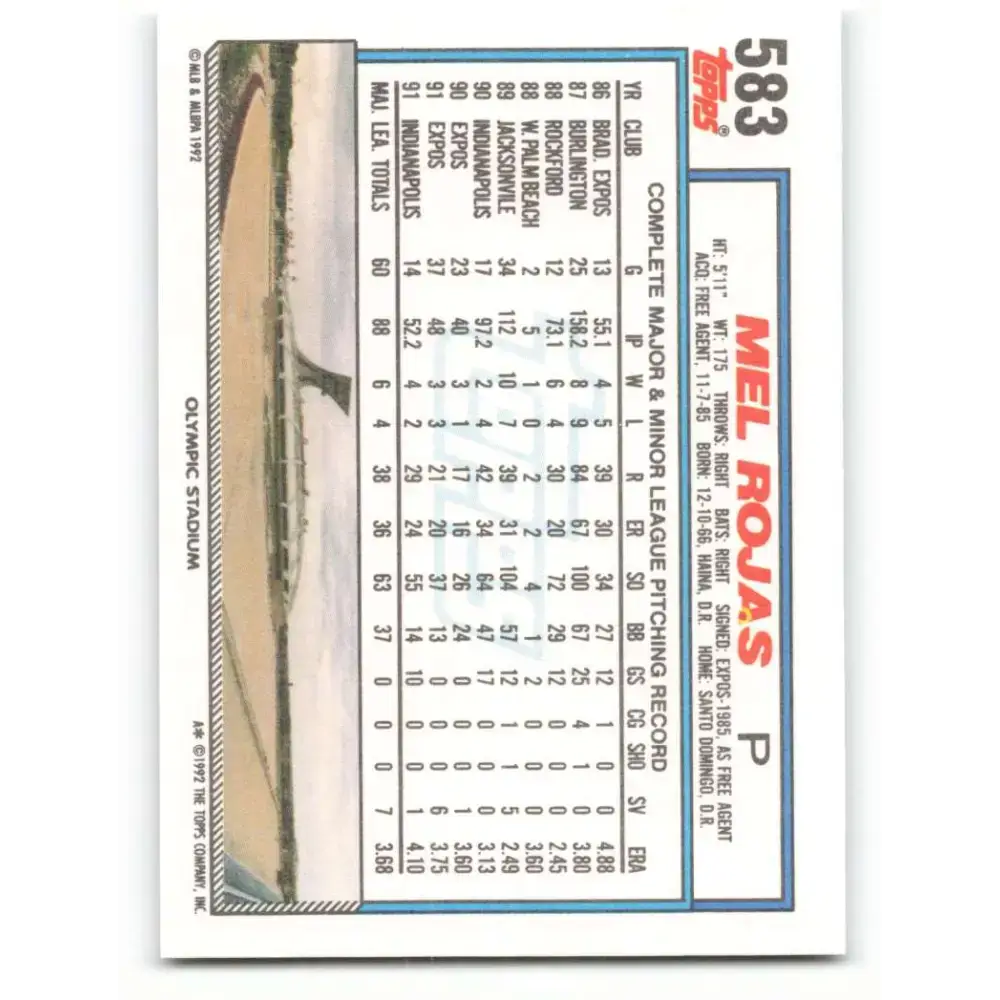 1992 Topps #583 Mel Rojas NM-MT Montreal Expos Baseball Card - Baseball Card Single