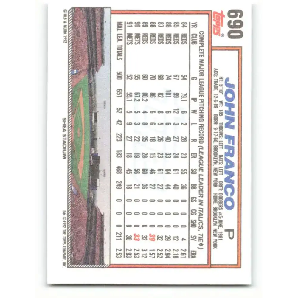 1992 Topps #690 John Franco NM-MT New York Mets Baseball Card