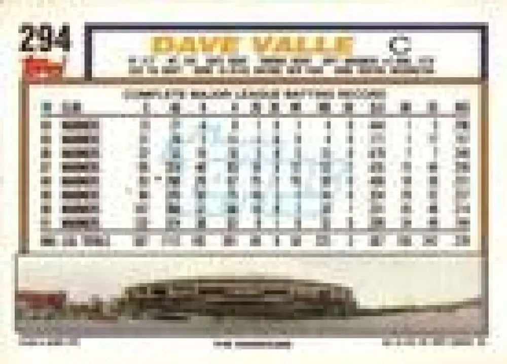 1992 Topps Micro #294 Dave Valle NM-MT Seattle Mariners Baseball Card - Baseball Card Single