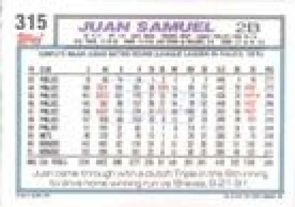 1992 Topps Micro #315 Juan Samuel NM-MT Los Angeles Dodgers Baseball Card - Baseball Card Single