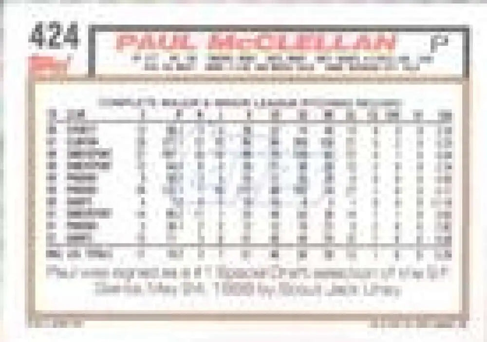 1992 Topps Micro #424 Paul McClellan NM-MT San Francisco Giants Baseball Card - Baseball Card Single