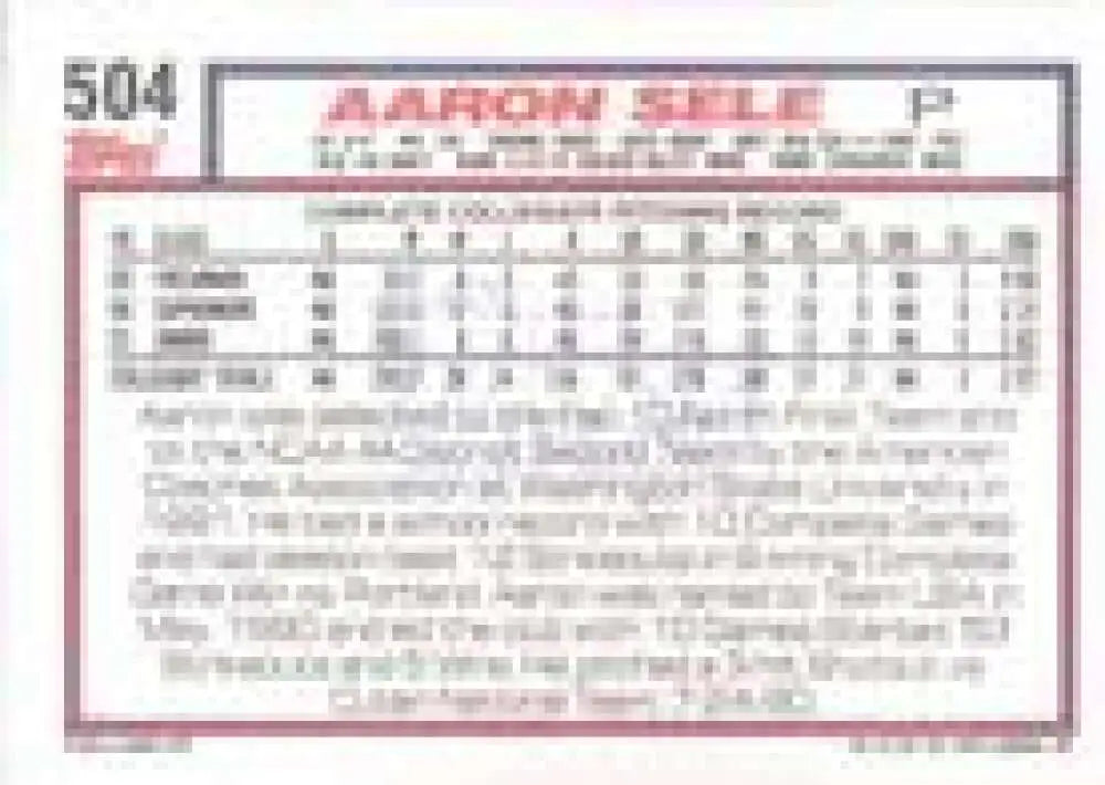 1992 Topps Micro #504 Aaron Sele NM-MT RC Rookie Boston Red Sox Baseball Card - Baseball Card Single