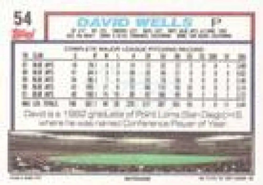 1992 Topps Micro #54 David Wells NM-MT Toronto Blue Jays Baseball Card - Baseball Card Single