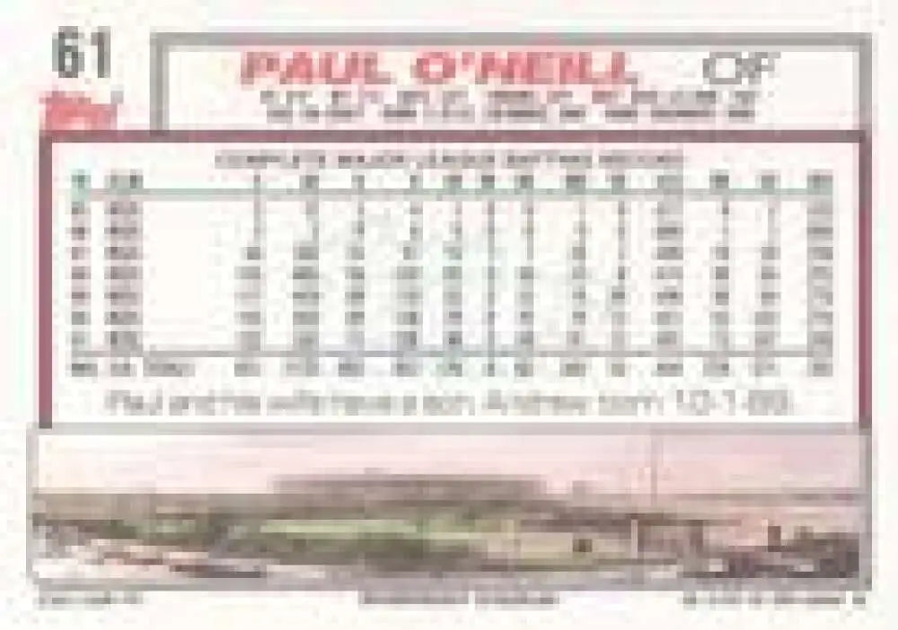 1992 Topps Micro #61 Paul O’Neill NM-MT Cincinnati Reds Baseball Card - Baseball Card Single