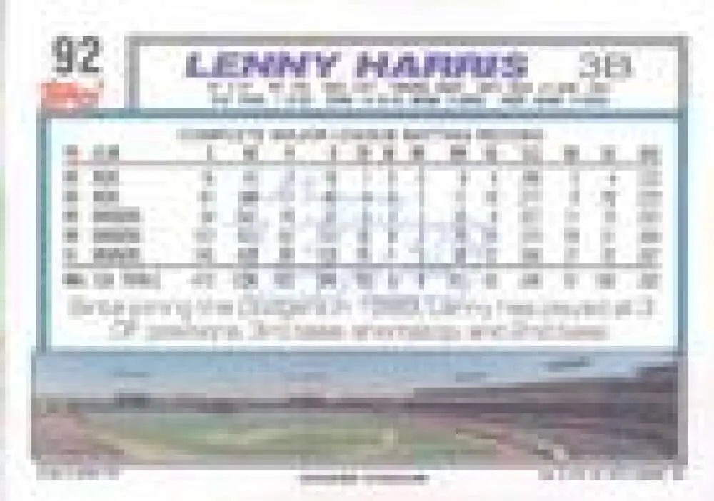 1992 Topps Micro #92 Lenny Harris NM-MT Los Angeles Dodgers Baseball Card - Baseball Card Single