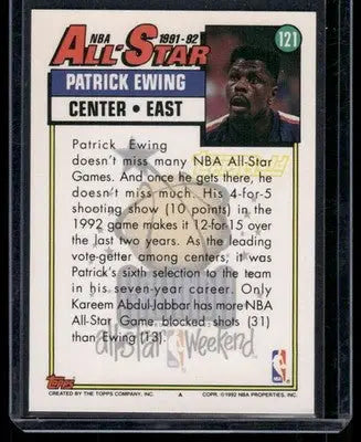 1992 Topps NBA All-Star Patrick Ewing #121 Gold Basketball - Basketball Card Single