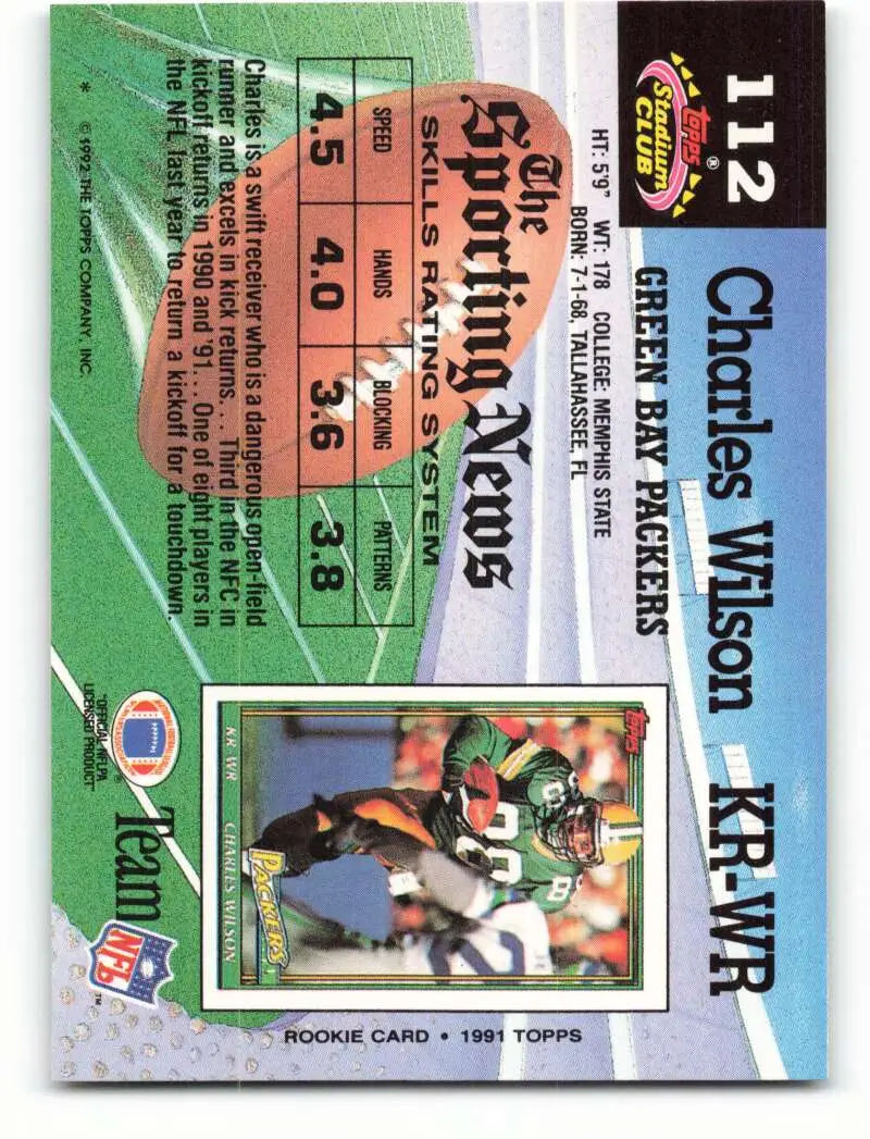 1992 Topps Stadium Club #112 Charles Wilson EX Excellent Green Bay Packers Football Card - Football Card Single