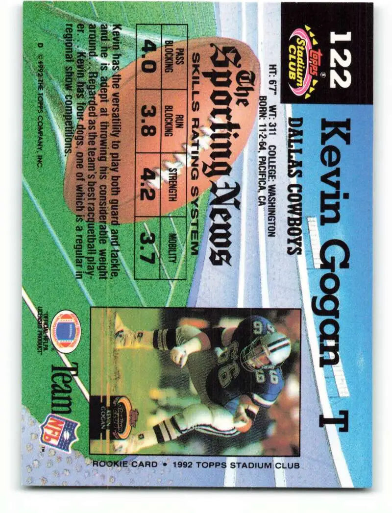 1992 Topps Stadium Club #122 Kevin Gogan EX Excellent Dallas Cowboys Football Card - Football Card Single