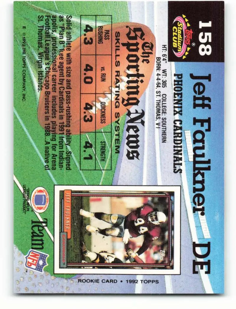1992 Topps Stadium Club #158 Jeff Faulkner EX Excellent Phoenix Cardinals Football Card - Football Card Single