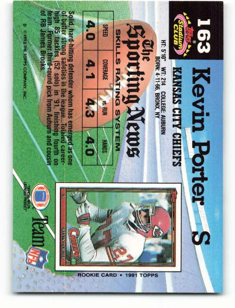 1992 Topps Stadium Club #163 Kevin Porter EX Excellent Kansas City Chiefs Football Card - Football Card Single