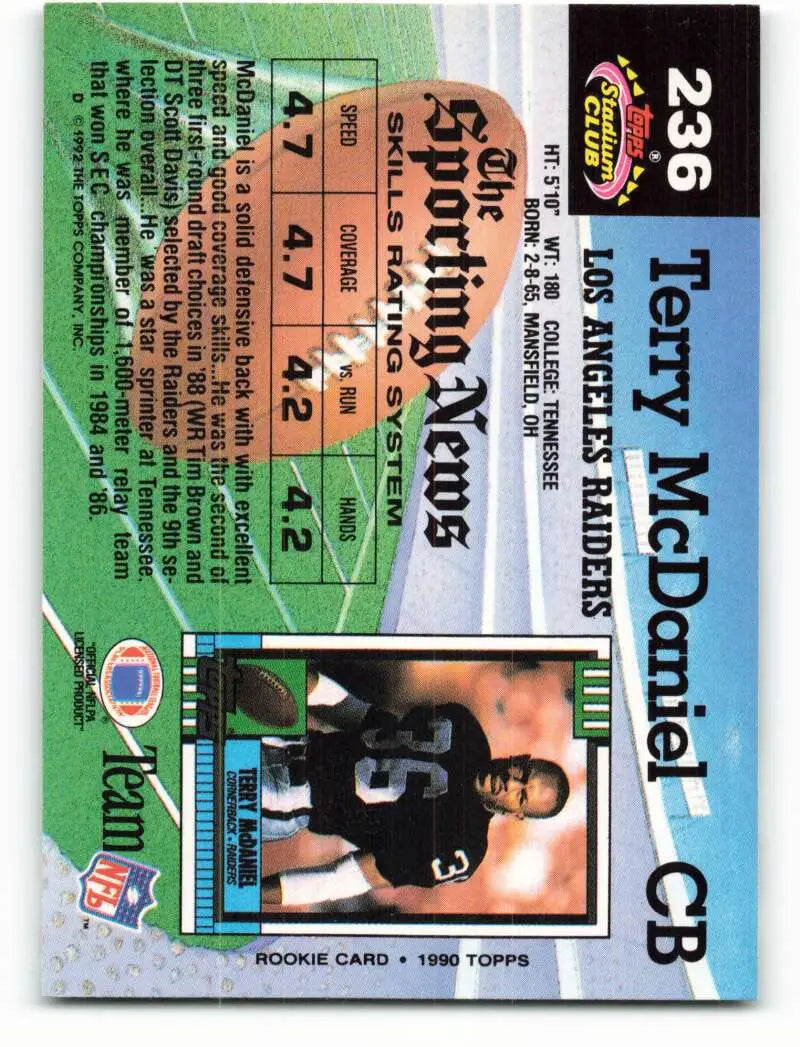 1992 Topps Stadium Club #236 Terry McDaniel EX Excellent Los Angeles Raiders Football Card - Football Card Single