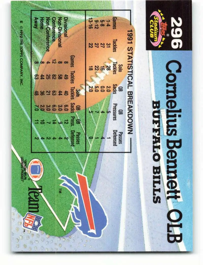 1992 Topps Stadium Club #296 Cornelius Bennett EX Excellent Buffalo Bills Football Card - Football Card Single