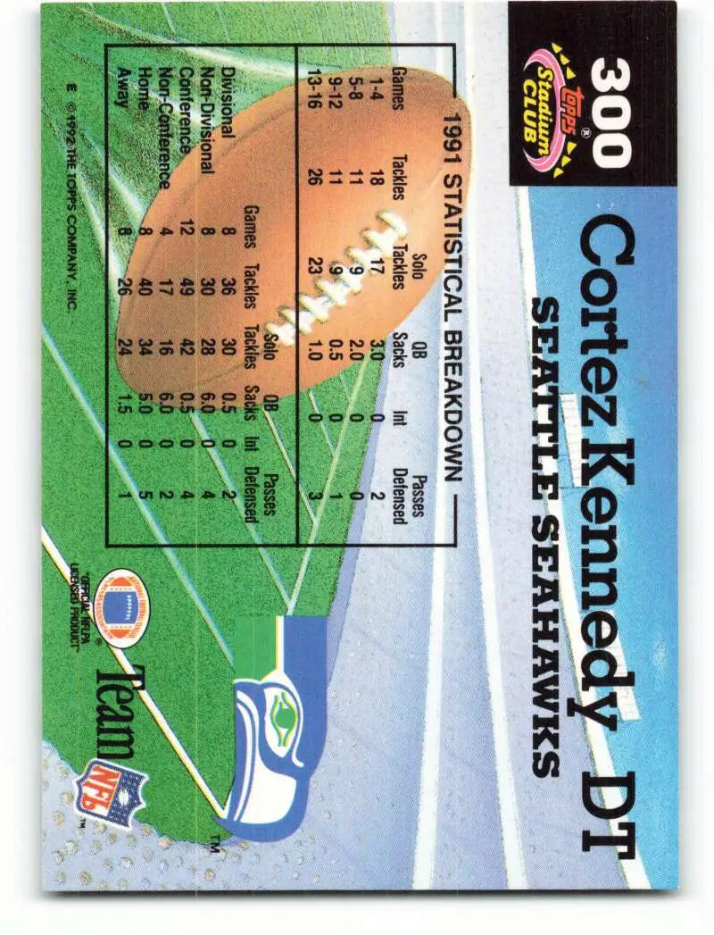 1992 Topps Stadium Club #300 Cortez Kennedy EX Excellent Seattle Seahawks Football Card - Football Card Single