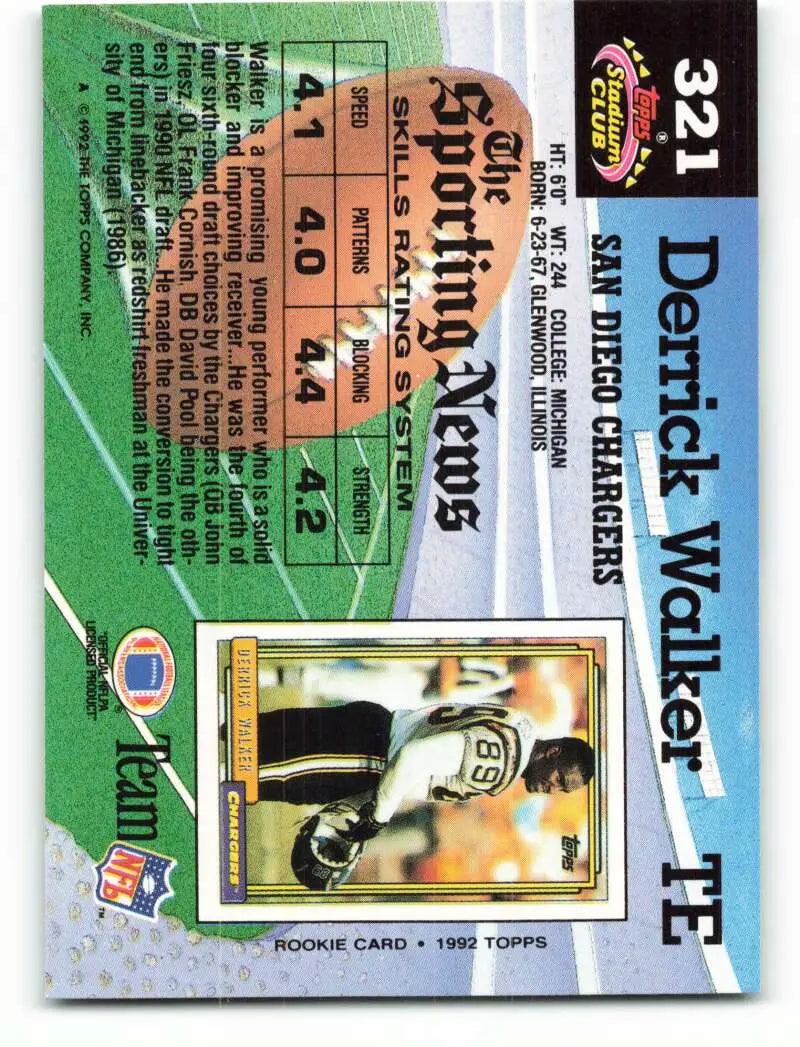 1992 Topps Stadium Club #321 Derrick Walker EX Excellent San Diego Chargers Football Card