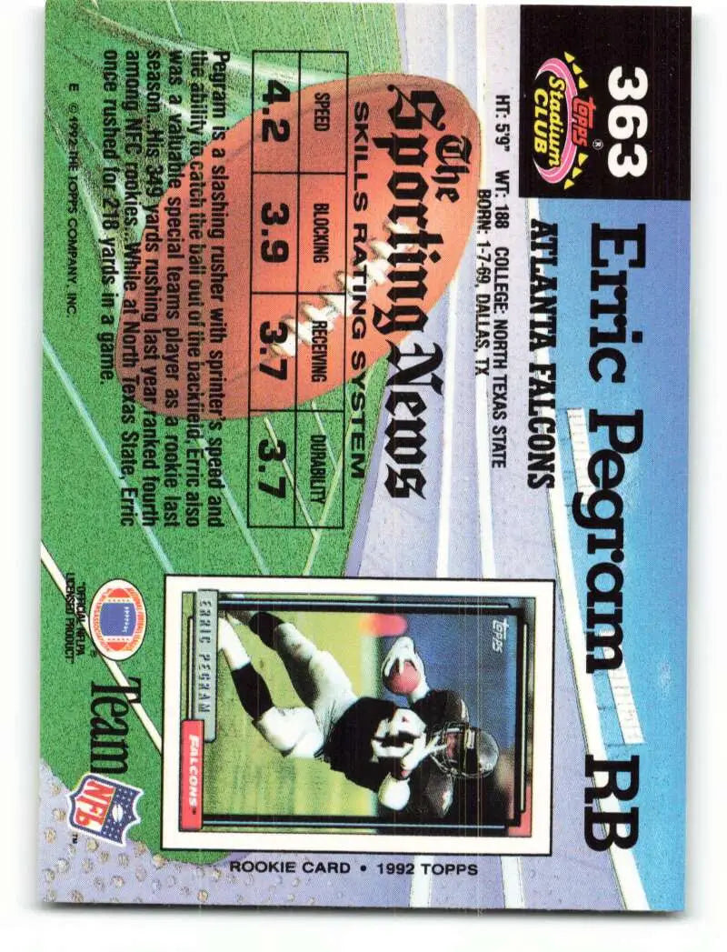 1992 Topps Stadium Club #363 Erric Pegram EX Excellent Atlanta Falcons Football Card - Football Card Single