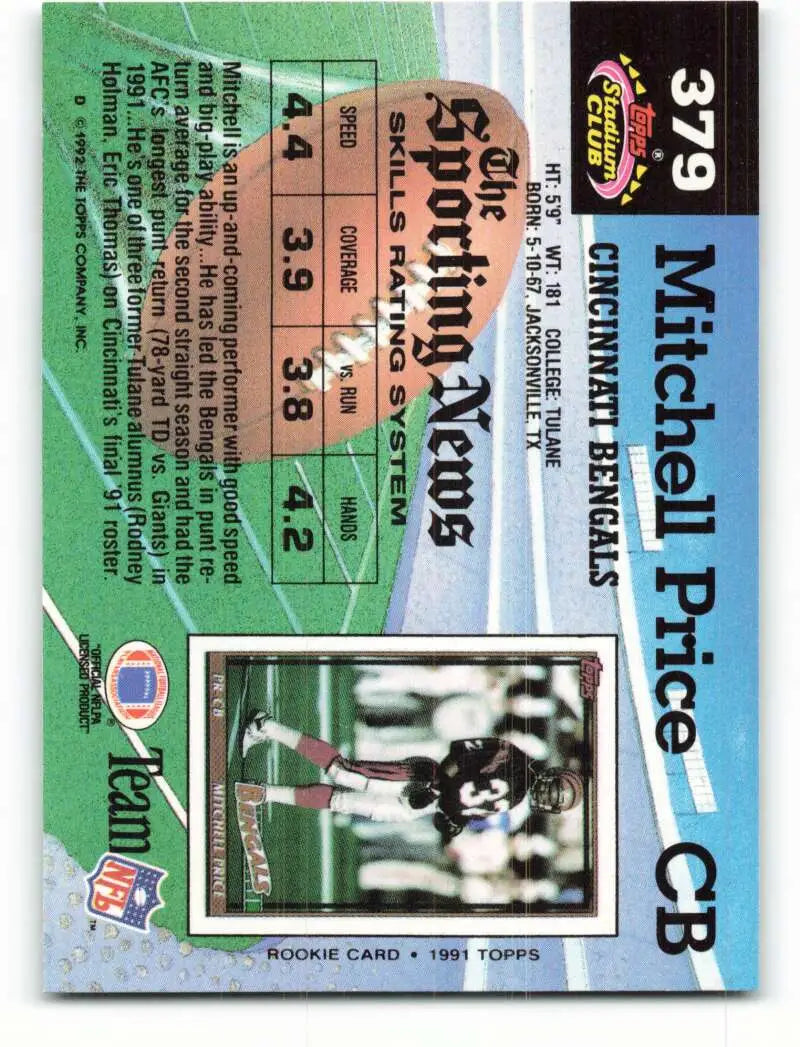 1992 Topps Stadium Club #379 Mitchell Price EX Excellent Cincinnati Bengals Football Card - Football Card Single