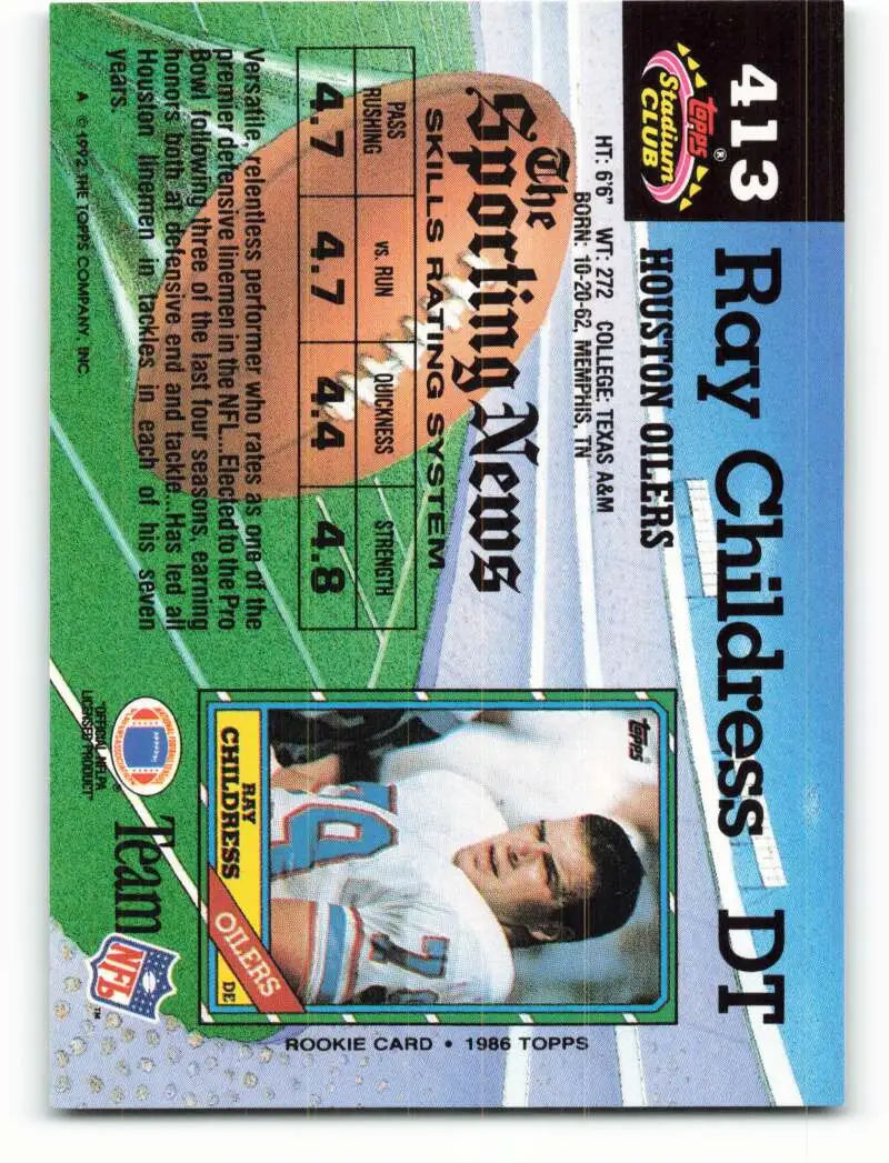 1992 Topps Stadium Club #413 Ray Childress EX Excellent Houston Oilers Football Card - Football Card Single