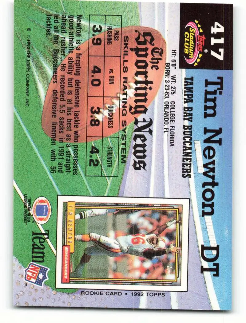 1992 Topps Stadium Club #417 Tim Newton EX Excellent Tampa Bay Buccaneers Football Card
