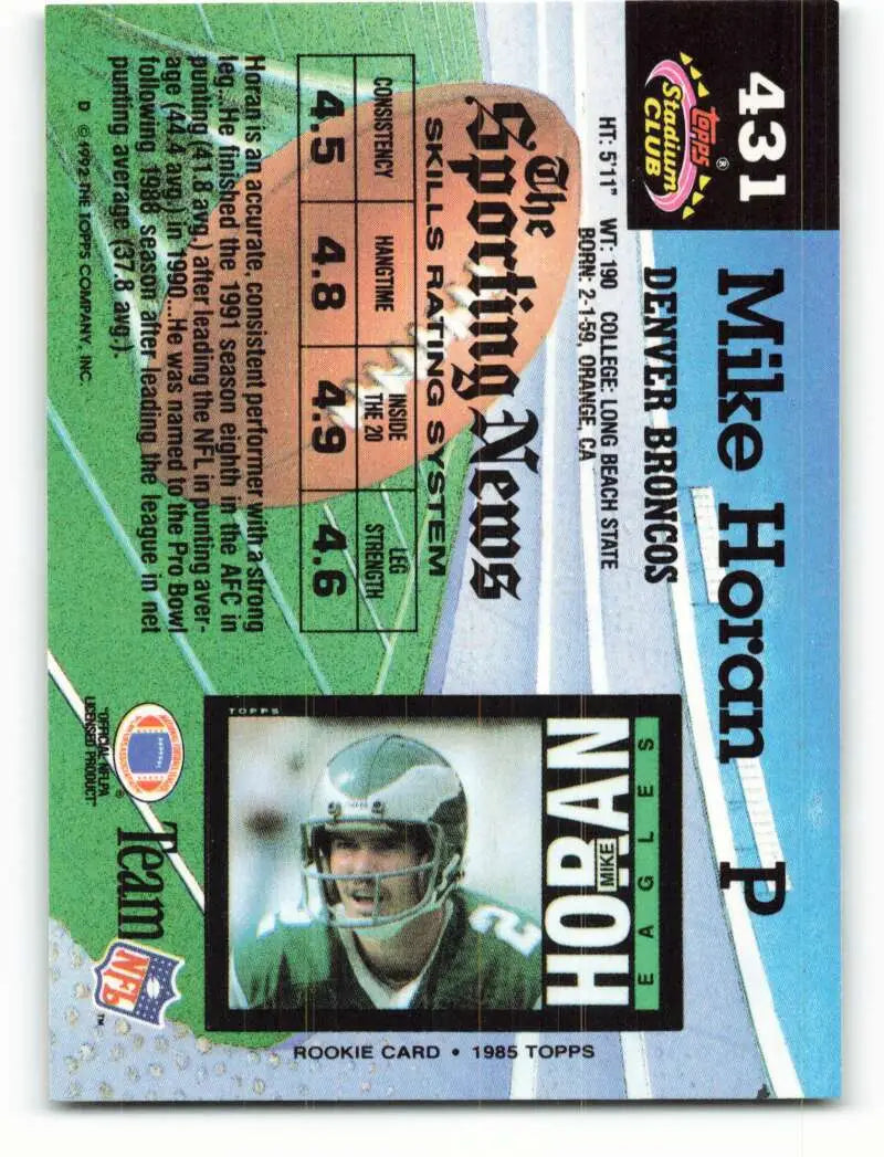 1992 Topps Stadium Club #431 Mike Horan EX Excellent Denver Broncos Football Card - Football Card Single