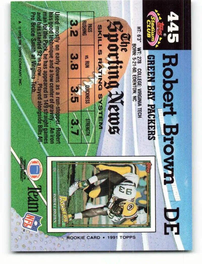 1992 Topps Stadium Club #445 Robert Brown EX Excellent Green Bay Packers Football Card - Football Card Single