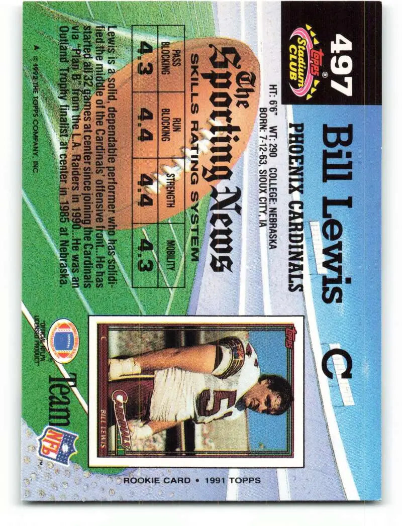 1992 Topps Stadium Club #497 Bill Lewis EX Excellent Phoenix Cardinals Football Card - Football Card Single