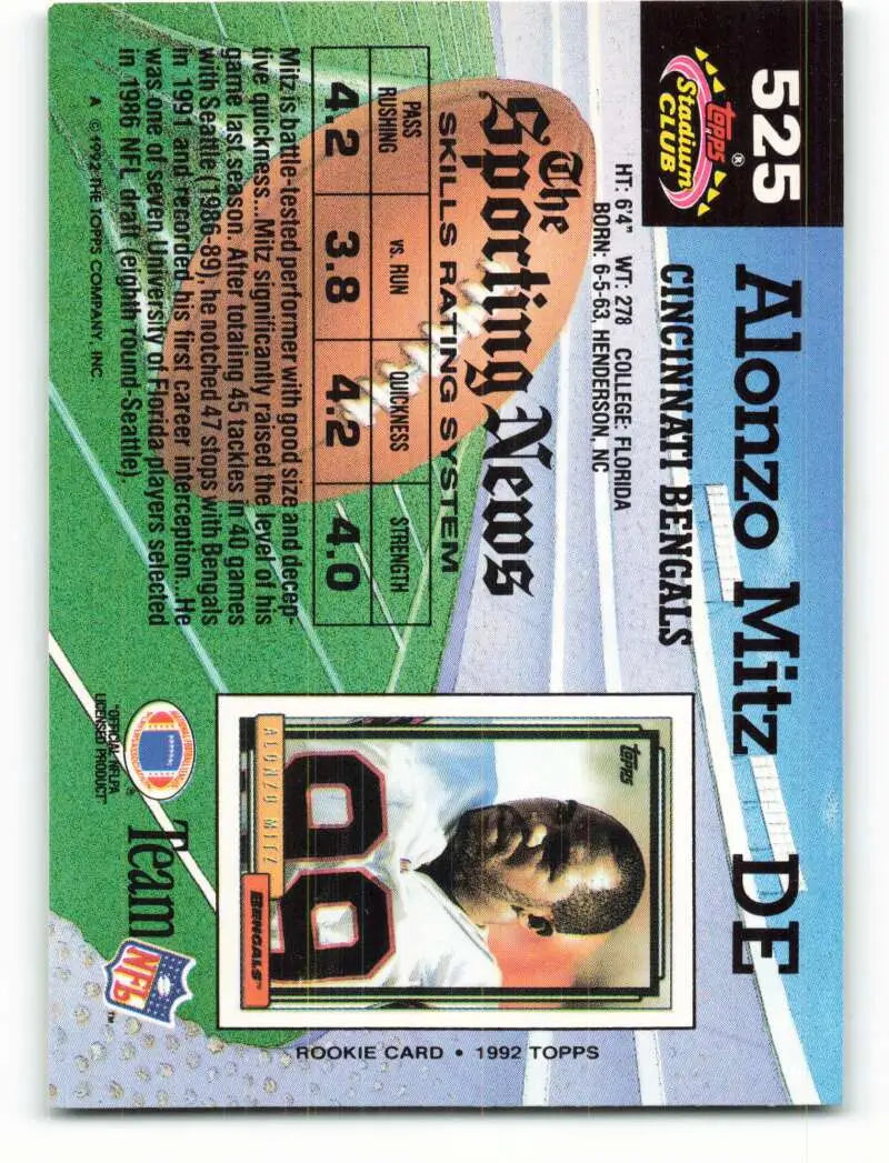 1992 Topps Stadium Club #525 Alonzo Mitz EX Excellent RC Rookie Cincinnati Bengals Football Card - Football Card Single