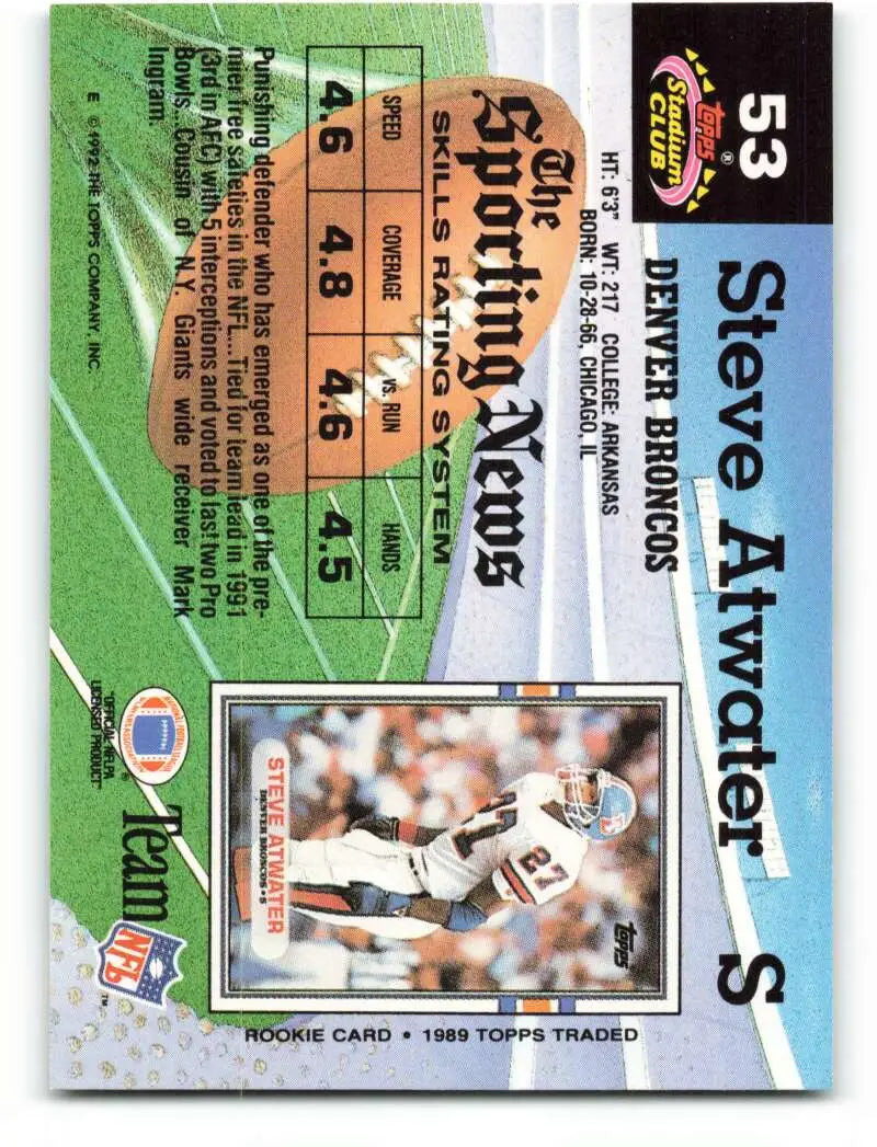 1992 Topps Stadium Club #53 Steve Atwater EX Excellent Denver Broncos Football Card - Football Card Single