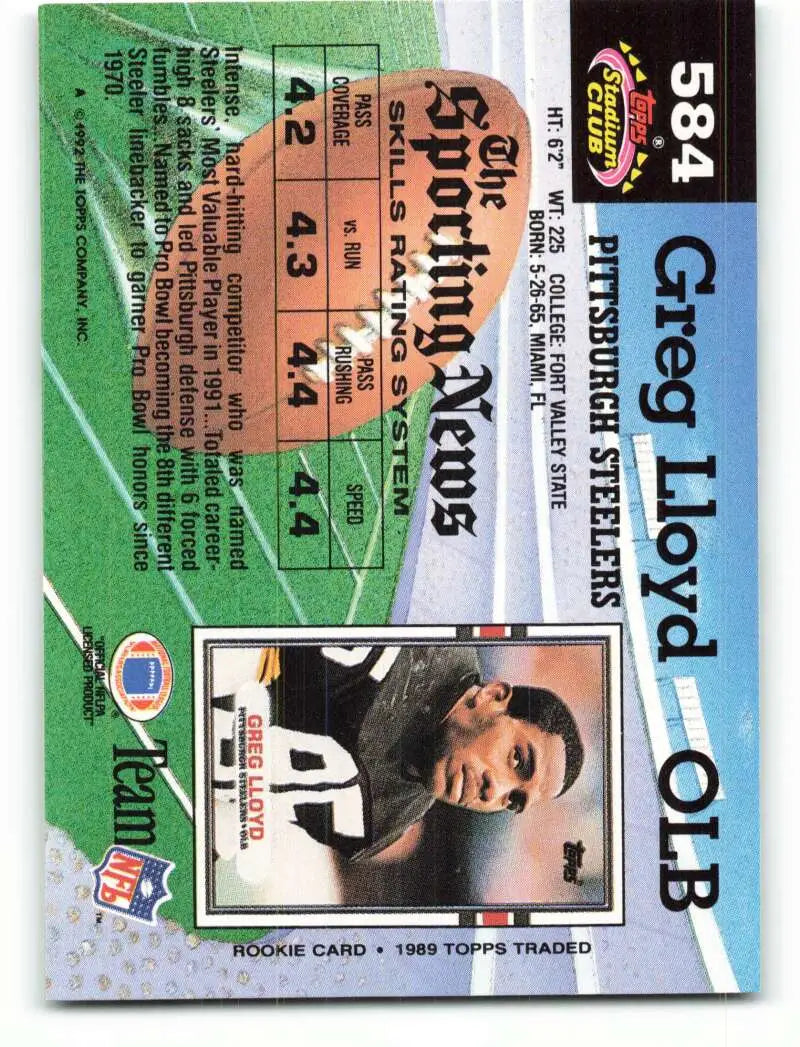 1992 Topps Stadium Club #584 Greg Lloyd EX Excellent Pittsburgh Steelers Football Card - Football Card Single