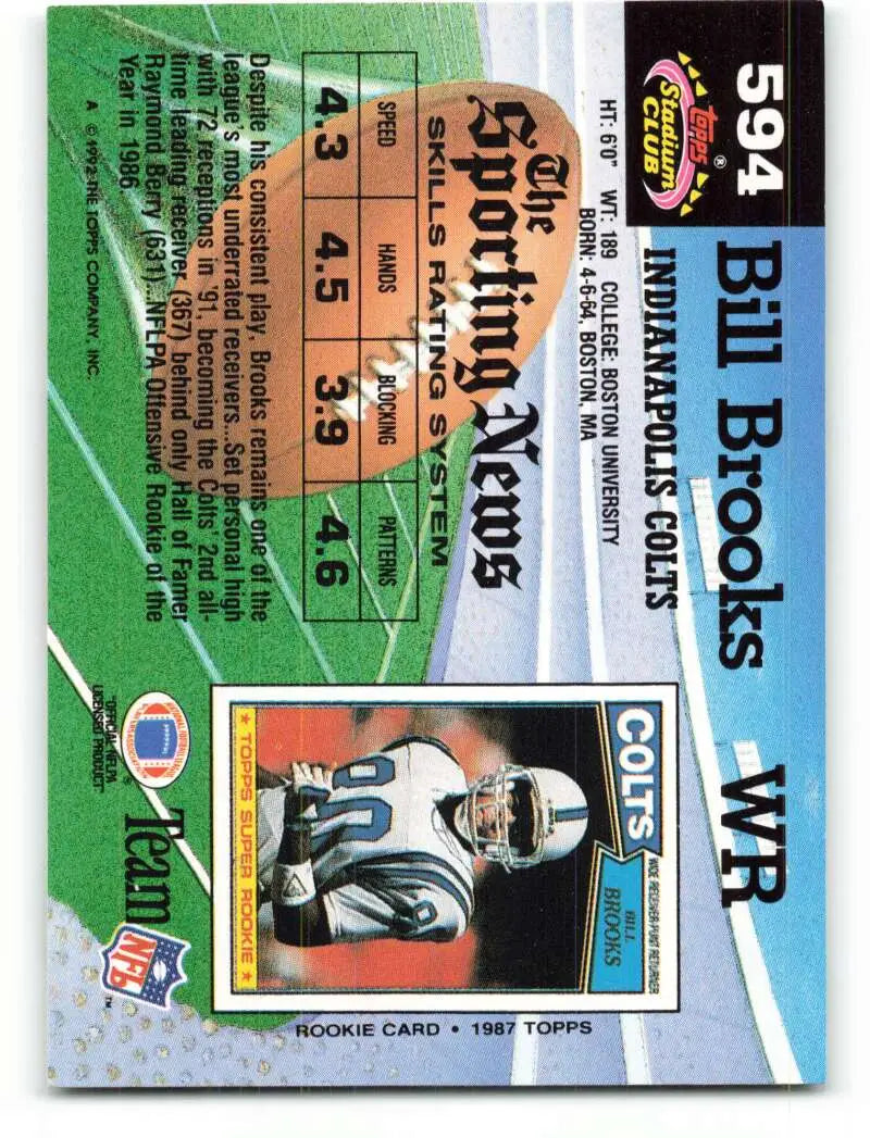 1992 Topps Stadium Club #594 Bill Brooks EX Excellent Indianapolis Colts Football Card - Football Card Single