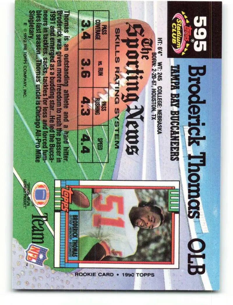 1992 Topps Stadium Club #595 Broderick Thomas EX Excellent Tampa Bay Buccaneers Football Card - Football Card Single