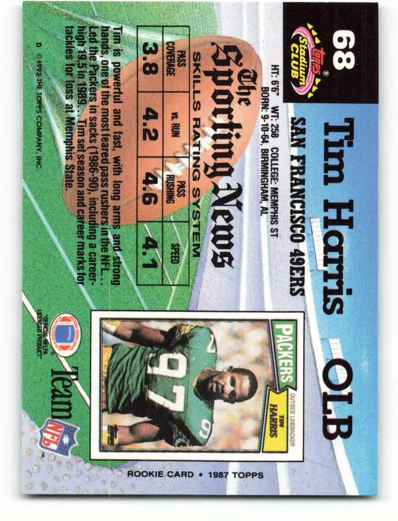 1992 Topps Stadium Club #68 Tim Harris EX Excellent San Francisco 49ers Football Card
