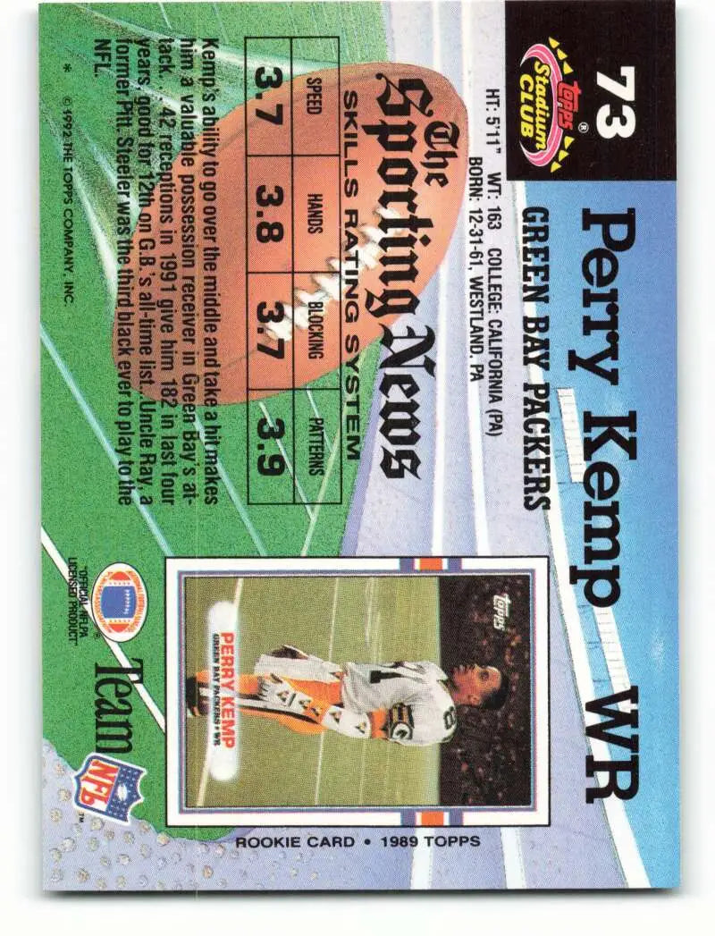 1992 Topps Stadium Club #73 Perry Kemp EX Excellent Green Bay Packers Football Card - Football Card Single