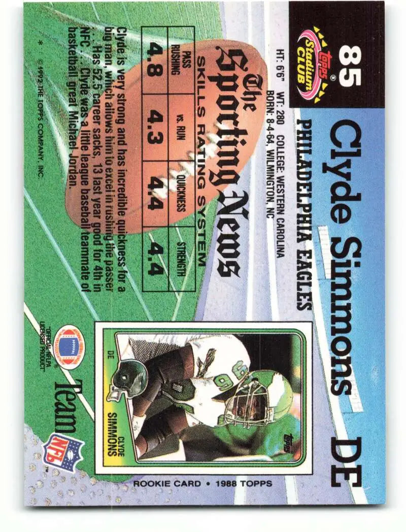 1992 Topps Stadium Club #85 Clyde Simmons EX Excellent Philadelphia Eagles Football Card - Football Card Single