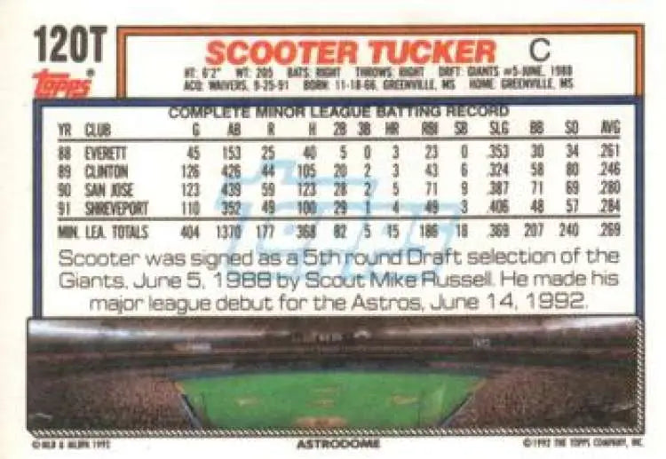 1992 Topps Traded #120T Scooter Tucker NM-MT Houston Astros Baseball Card - Baseball Card Single