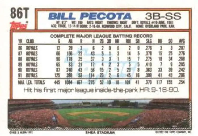 1992 Topps Traded #86T Bill Pecota NM-MT New York Mets Baseball Card - Baseball Card Single