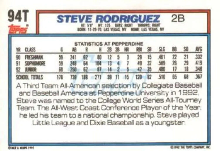 1992 Topps Traded #94T Steve Rodriguez NM-MT USA Baseball Card - Baseball Card Single