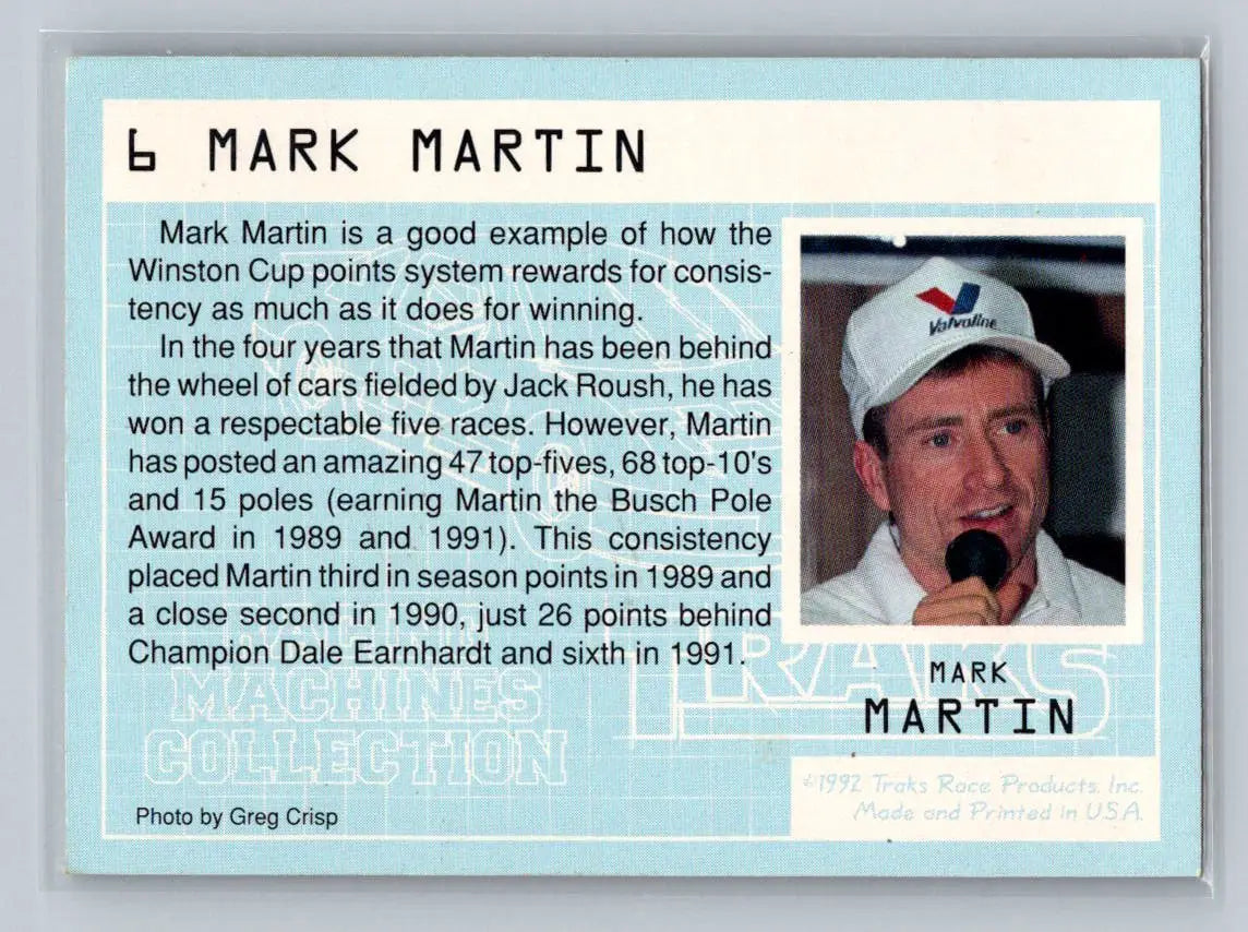 1992 Traks Racing Machines #6 Mark Martin Roush Racing - Racing Card Single