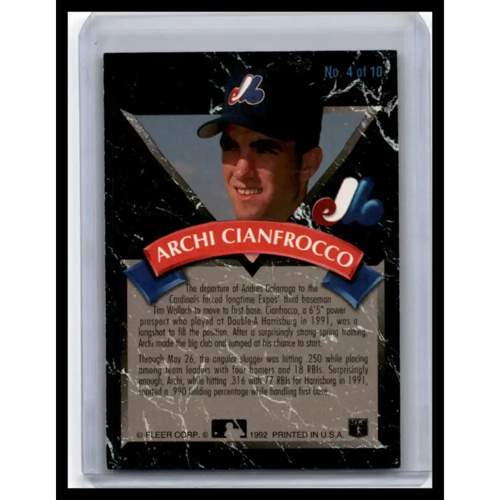 1992 Ultra #4 Archi Cianfrocco NM-MT Montreal Expos Baseball Card - Baseball Card Single